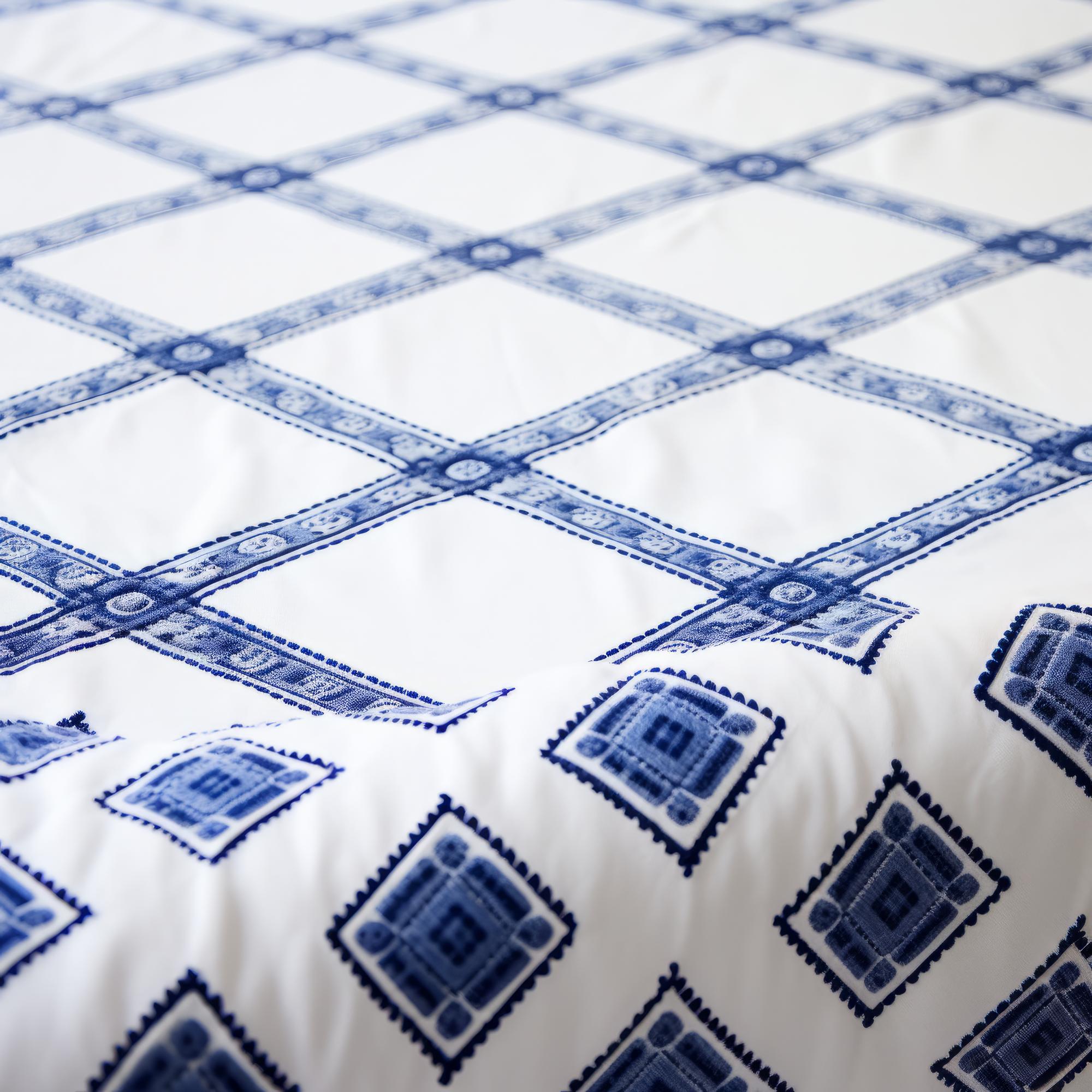Tovaglietta ricamata con motivo geometrico blu